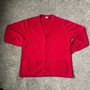 Men's Classroom Button Up Cardigan, two front pockets, Size Large, Red